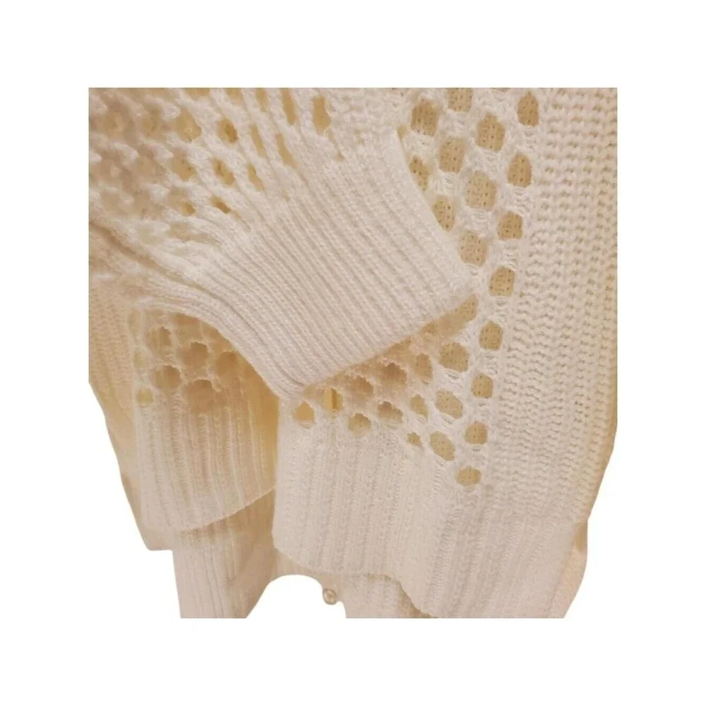 RACHEL Rachel Roy Cream Crew Neck Sweater Open-Knit Design